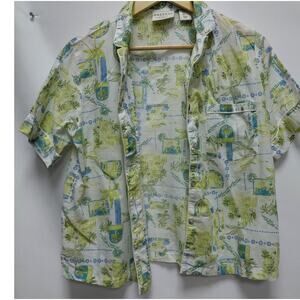 Calypso 100% Organic Cotton Shirt Green Graphic Print Short Sleeve Size S